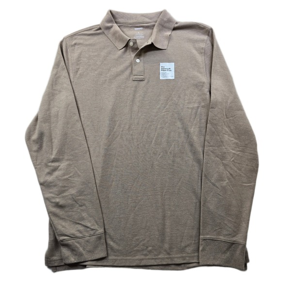 Sonoma Goods For Life Other - Sonoma Polo Shirt Mens Large Tan Cotton Blend Long Sleeve Supersoft Pique NEW
